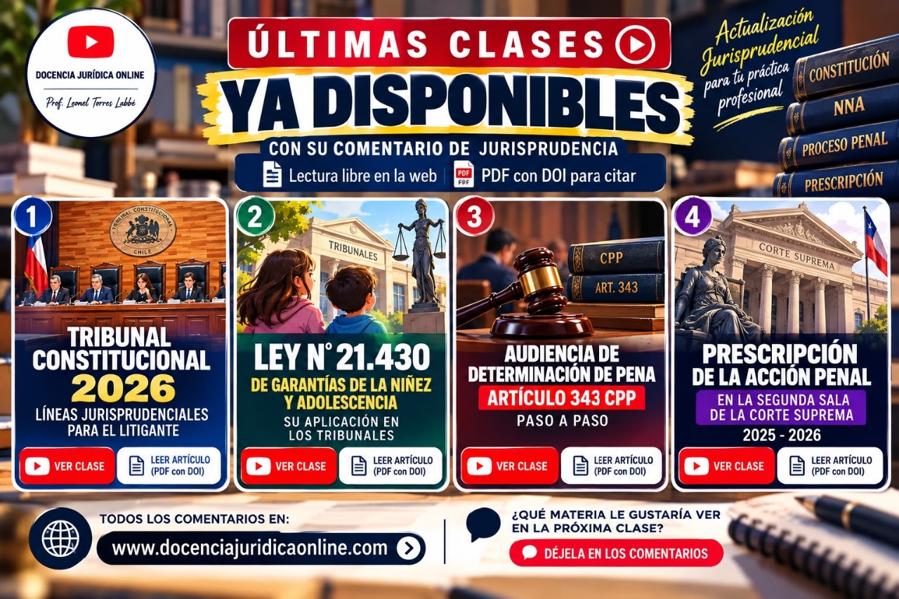 Últimas clases ya disponibles con su comentario de jurisprudencia: Tribunal Constitucional 2026, Ley N° 21.430, audiencia del artículo 343 CPP y prescripción de la acción penal