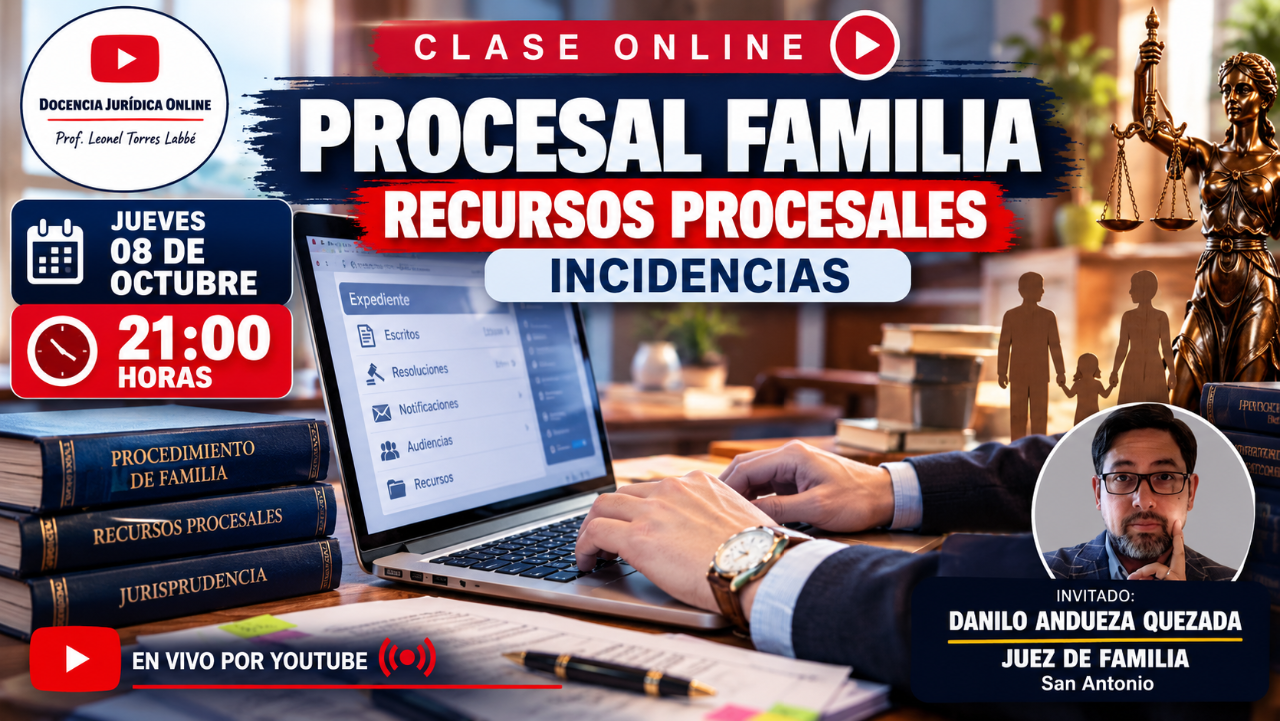 Clase online de Derecho Procesal de Familia, recursos procesales e incidencias, con el juez de familia Danilo Andueza Quezada como invitado, jueves 8 de octubre a las 21:00 horas